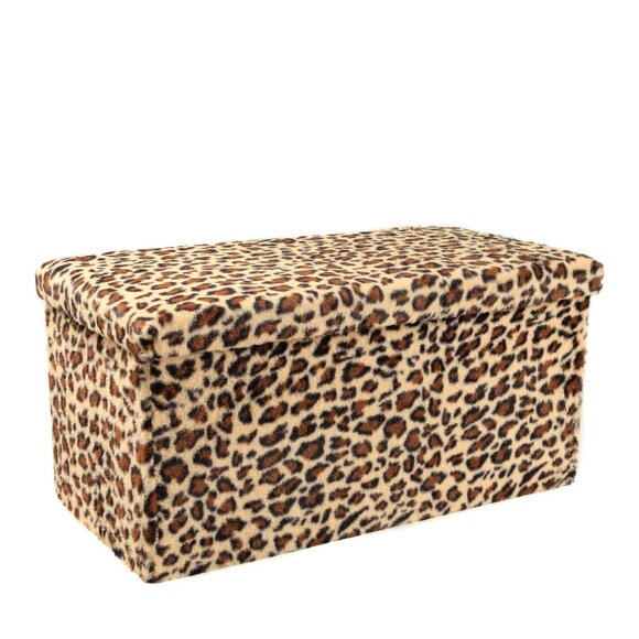 Go-Poufs Knock-Down Rectangular Faux Fur Storage Ottoman | Leopard - Picture 2 of 7